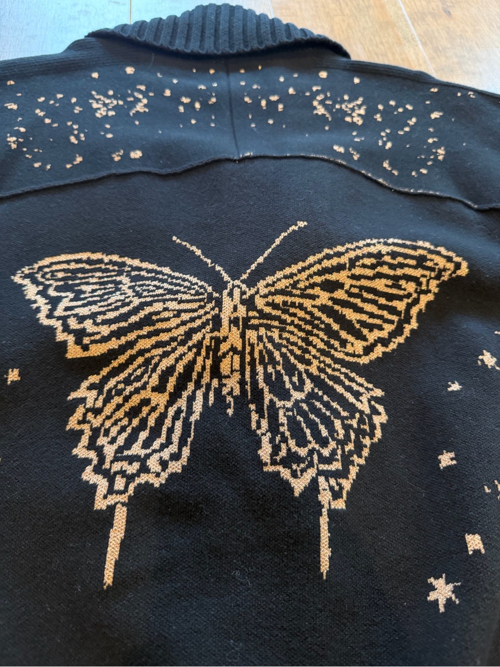 NWT By Anthropologie Collared V-
Neck Cardigan - Metallic Butterfly - Small - Picture 9 of 12